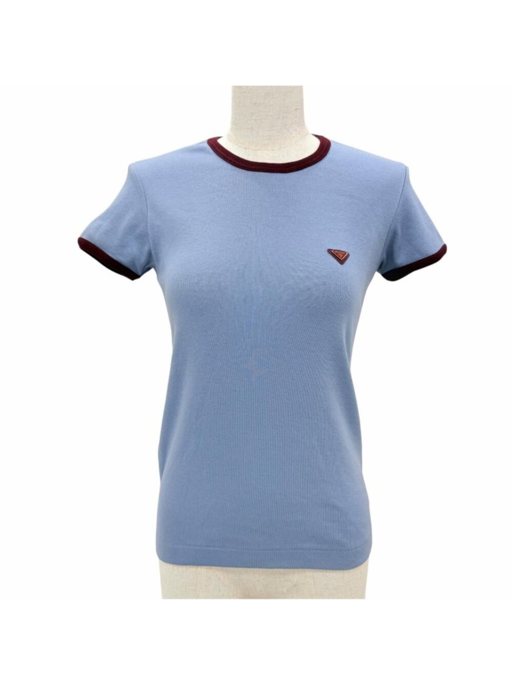 Prada Cotton Triangle Logo Ribbed Short Sleeve T-Shirt Blue IT 36